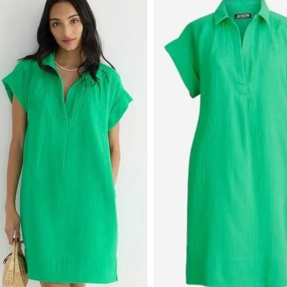 J. CREW V-Neck Shirt Dress in Soft Gauze Kelly Green Sz XXL {3P33} - Picture 1 of 6